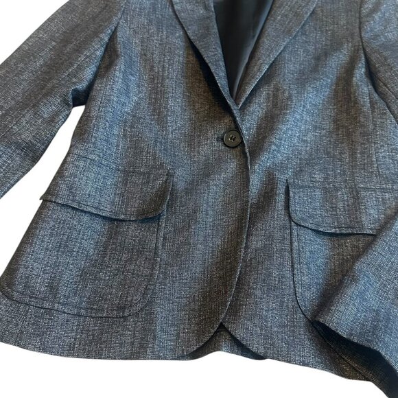 Theory Button-Down Blazer Jacket Black Grey Pockets Fitted Wool Size 4 Women's - Picture 7 of 12